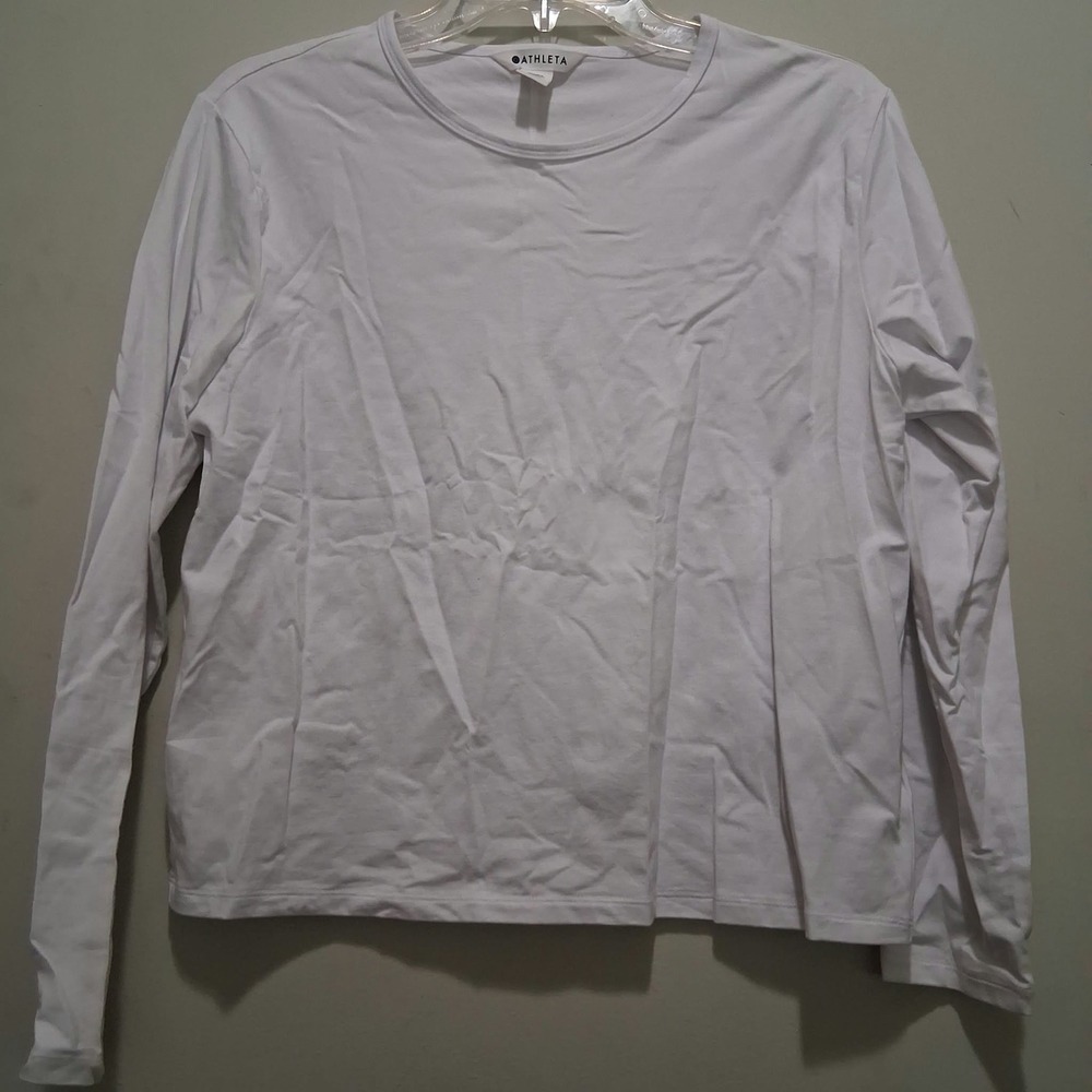 Athleta White Supima Cotton Blend Long Sleeve Crew Neck Top Size M